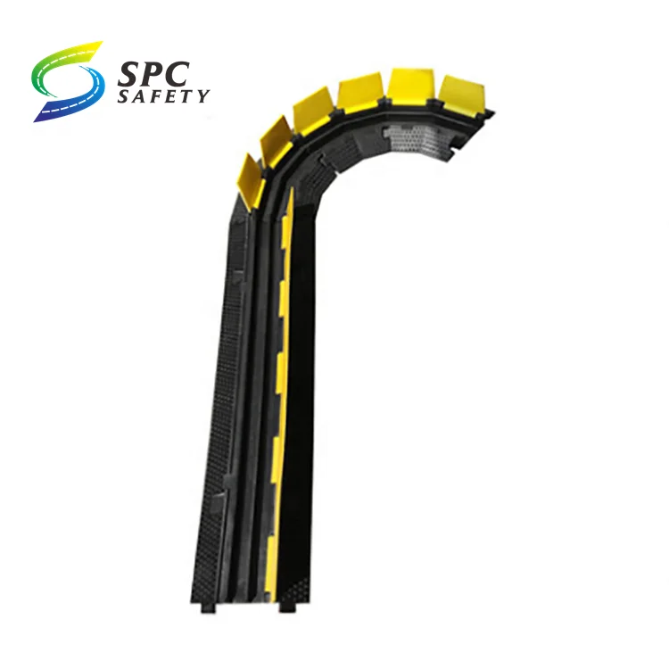Wholesale industrial construction road 2 channel pvc yellow cover cable jacket Rubber speed bump cable protector ramp corner