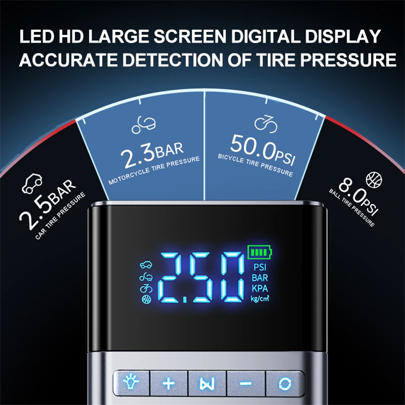 Multifunction Car Tyre Compressors 12V DC Auto 6000mah Battery Tire Inflator Jump Starter for Car Accessories with LED Light