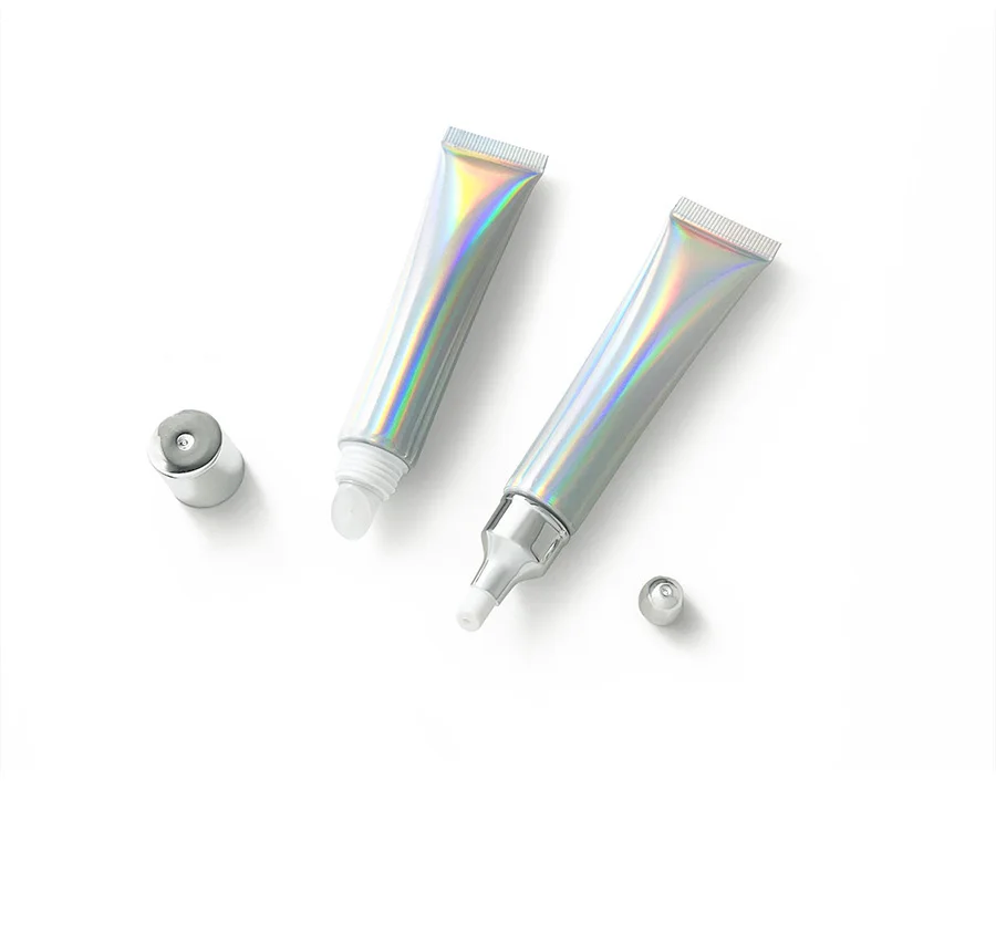 Ready To Ship 20G Holography Squeeze Lip Gloss Container Laser Silver Aluminum Composite Cosmetic Empty Eye Cream Tube