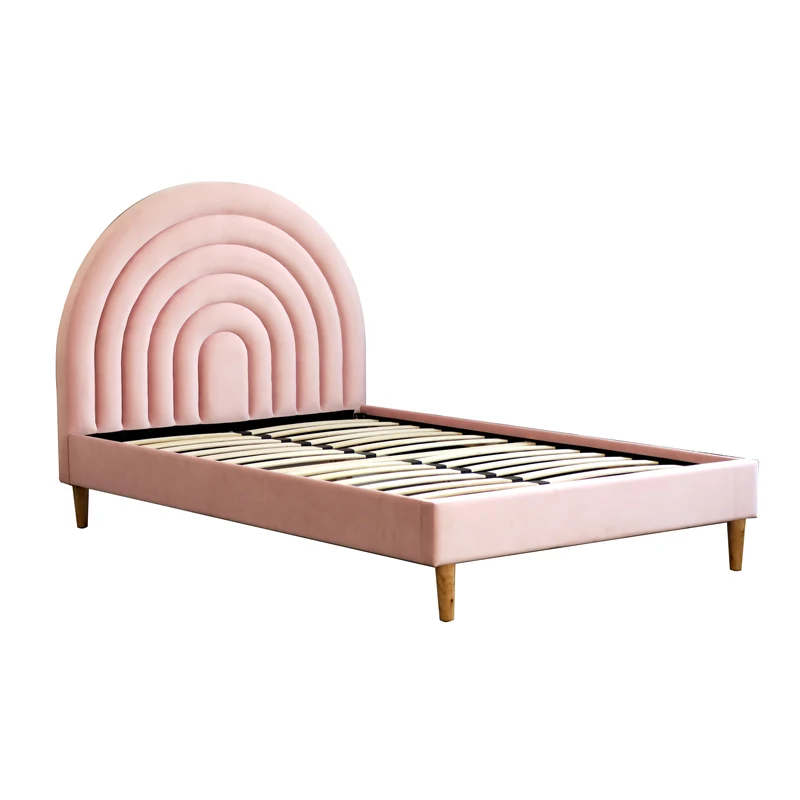 Pink circular candy-shaped bed head upholstered kids beds Comfortable velvet fabric up-holstered beds