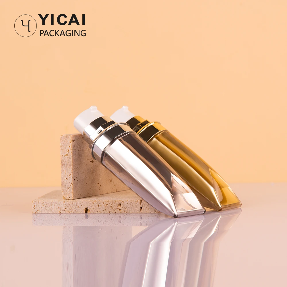 New design Oval shape 38ml 40ml 45ml silver Acrylic double wall cosmetic sunscreen lotion cream bottle with tube