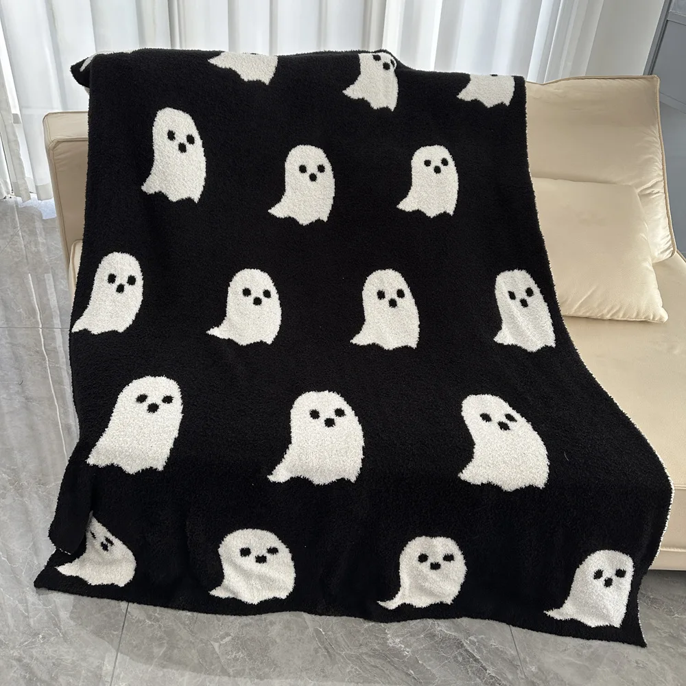 Ghost Double Side Flannel Fleece Custom Printed Blanket Fluffy Cute Halloween Throw Blanket Super Soft Blanket for All Seasons
