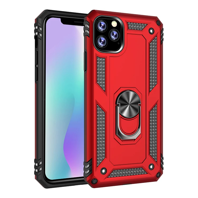 
Military Protective Armor Phone Cover for iPhone 11 Pro Max, TPU PC Magnet Phone Case with Rotating Ring Holder 