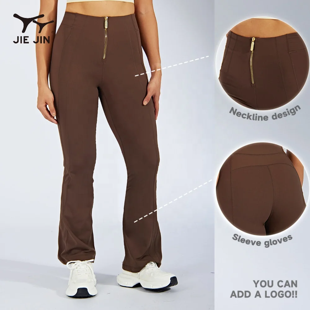 JIEJIN 2024 Compression Wide Leg Thick Fashion Fitness Zipped Activewear Yoga Flare Leggings