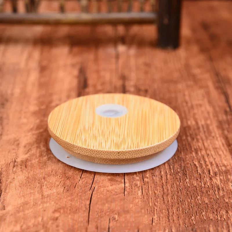 Round reusable sublimation wooden silicone bamboo lid for 16 oz glass beer cans