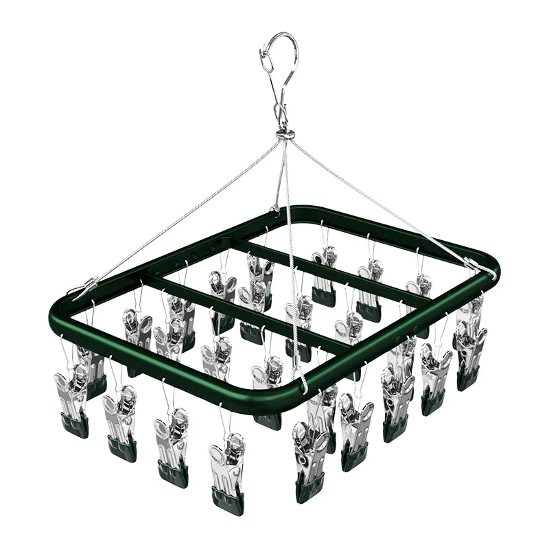 Household 36 clips Aluminum Windproof Sock Hangers Drying Rack for Underwear Pants Towel Swimwear Bra
