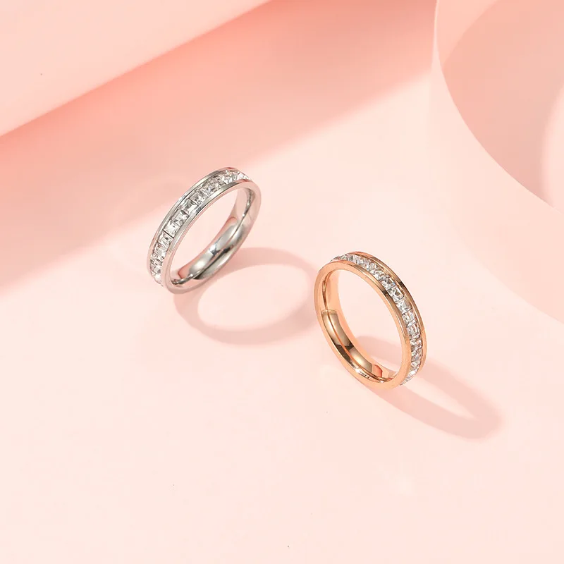 Wholesale Ins Style Luxury French Titanium Steel Stainless Steel Not Fade Ring with single diamonds for men and women