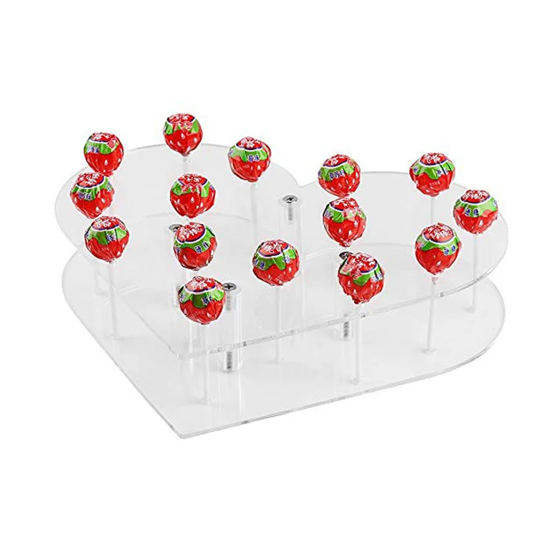 29 holes sturdy and durable modern clear acrylic heart shaped lollipop display stand  dessert stick display rack
