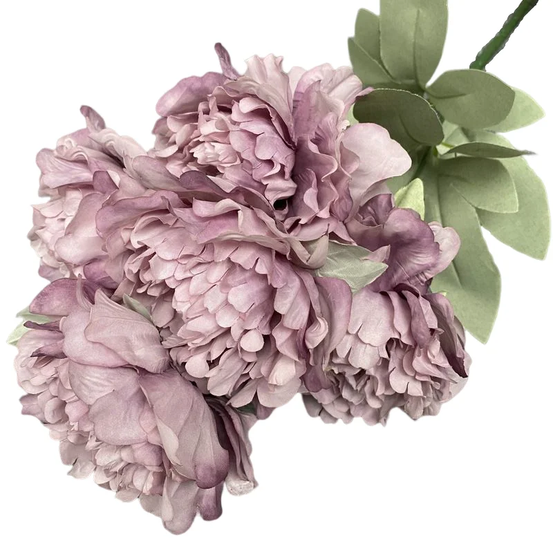 Homer Decor 5 Heads High Simulation Artificial Real Touch Flowers Autumn Purple Peonies Bouquets With Leaves
