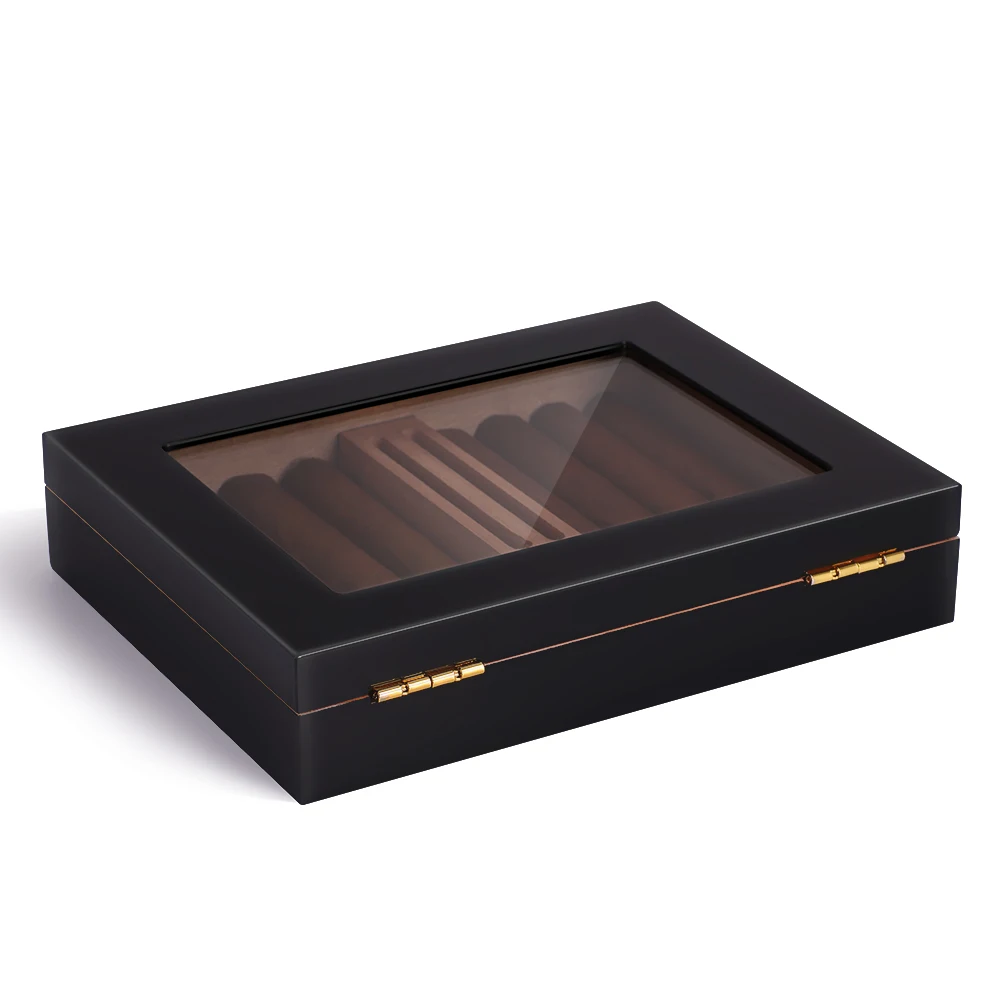 Custom logo humidor cigar box luxury wholesale smell proof black wooden blank hygrometer humidor best cedar cigar box