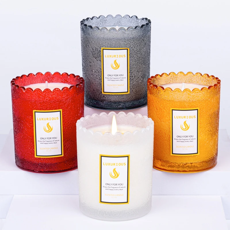 40h Burning Time Lace Edged Glass Jar Scented Candles Smokeless Soy Wax Natural Ingredients Unique Fragrances for Ambiance