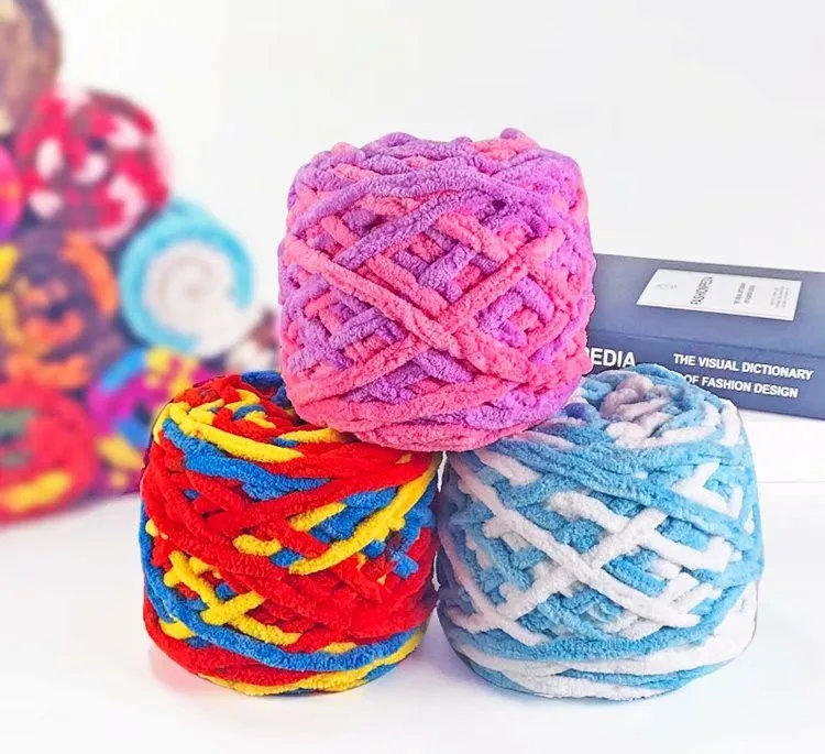 mulitcoloured chenille thick gradient spun yarns polyester ring spun chunky yarn blanket