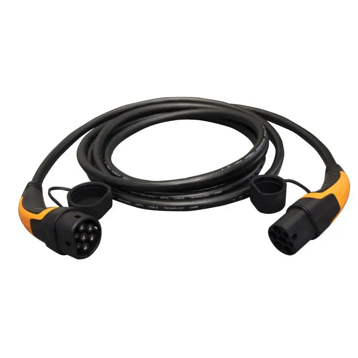 
IEC 62196 Type 2 to Type2 3 Phase Max Silver Top Copper Pin Male to Female Terminal Rise IP55 Rated EV Charging Cable Plug 