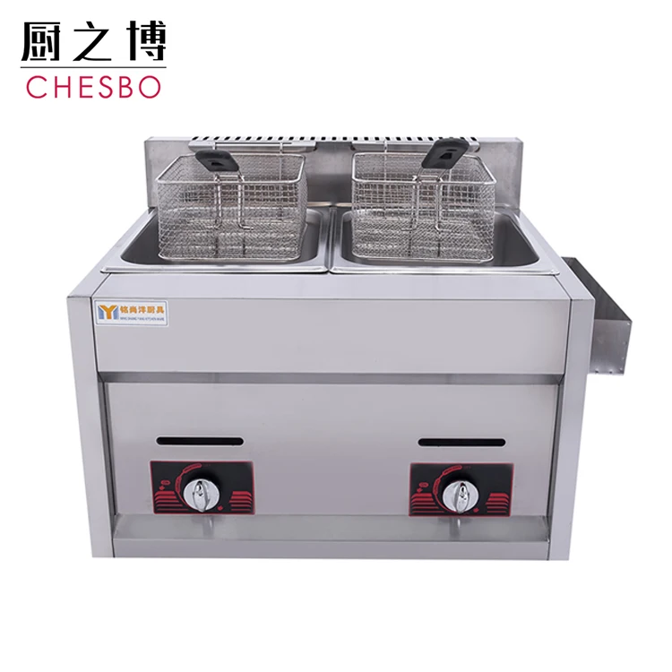 10L+10L Double Tank Basket Commercial Stainless Steel Countertop Propane Gas Chip Fryer