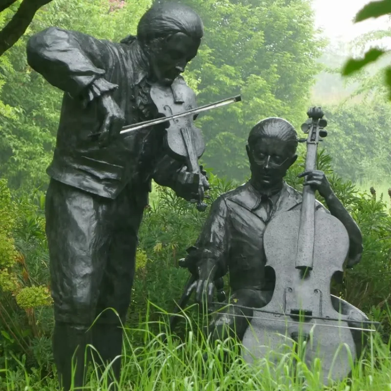 Outdoor  Bronze Violin Statue Musical Instrument Sculpture Musician Family Bronze Figure Group Statue