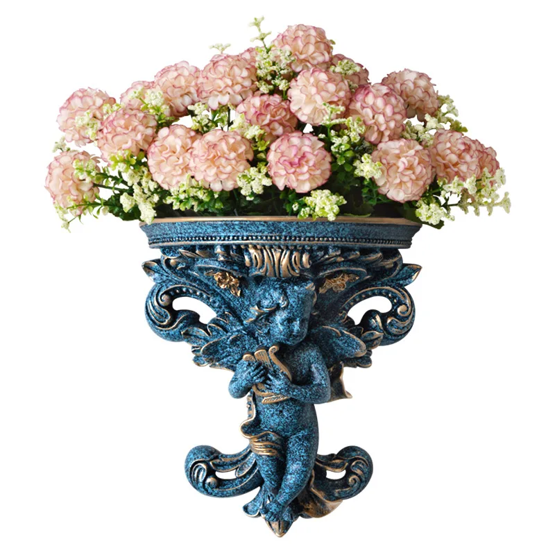 T0193 Hot Sale European Style Creative Angel Wall Flower Pot Wall Flower Bouquet in Vase 3D Resin Crafts Art Gift for Decoration