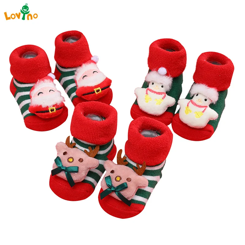 New Christmas baby shoes socks with non-slip glue winter thickened terry socks baby shoes grip socks