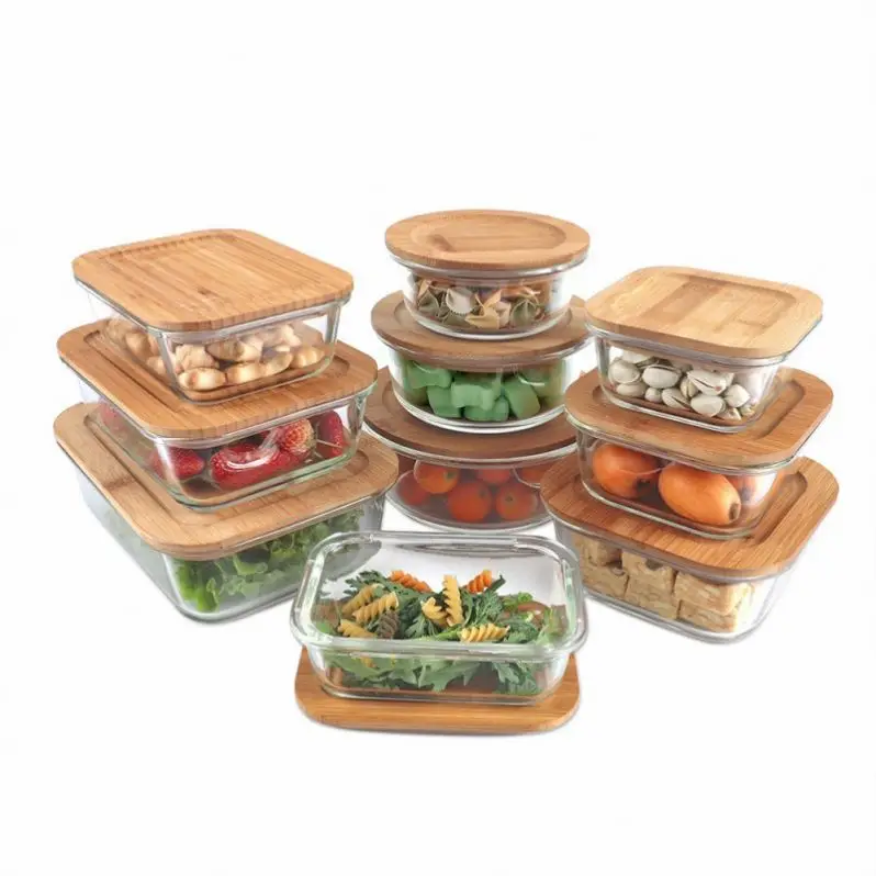 Microwave Oven Safe Bento Lunchbox with Bamboo Lid Storage Boxes & Bins Food Container Food Packaging LB-063J