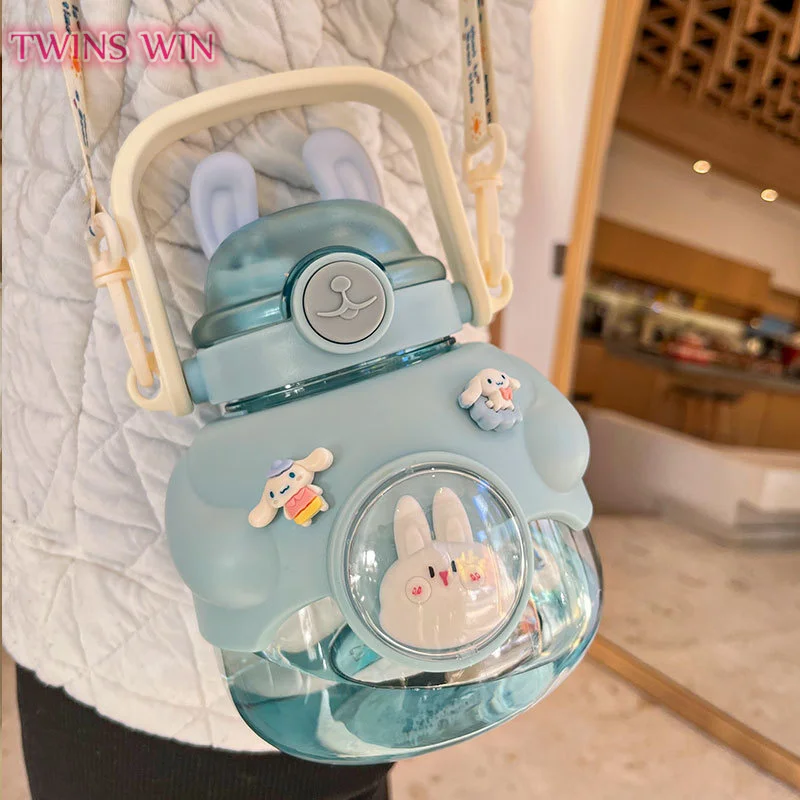 Wholesale large capacity cartoon water cups girls and students water bottles with straw plastic cute animal water bottle 004A