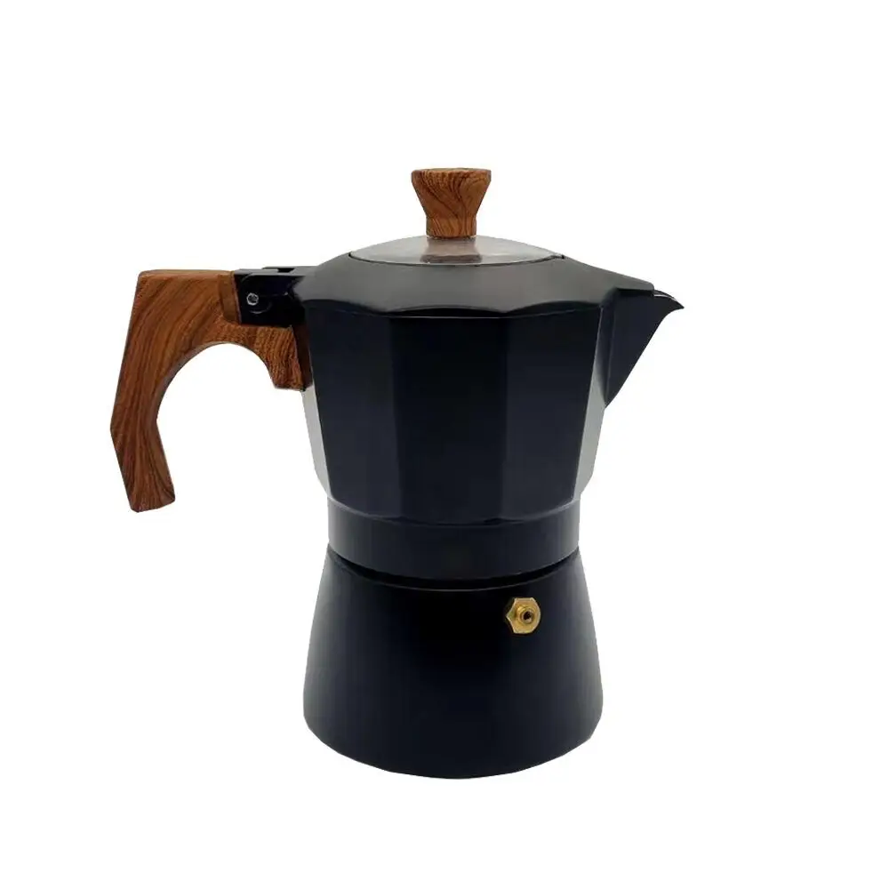 Transparent Cover Moka Pot Espresso Stove Top Coffee Maker with Wooden Handle