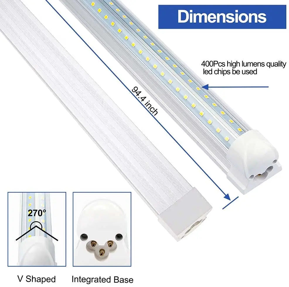 LED Under Cabinet Lighting LED Work Light  SMD2835 Clear Cover Cool White 6000K Dual Row V Shape Integrated T8 LED Tube Light