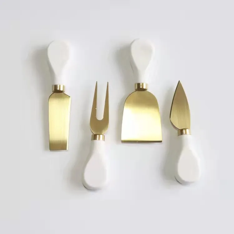 Cheapest White Ceramic Handle Knife And Fork Four Piece Set Stainless Steel Cheese Knife Kitchenware Set