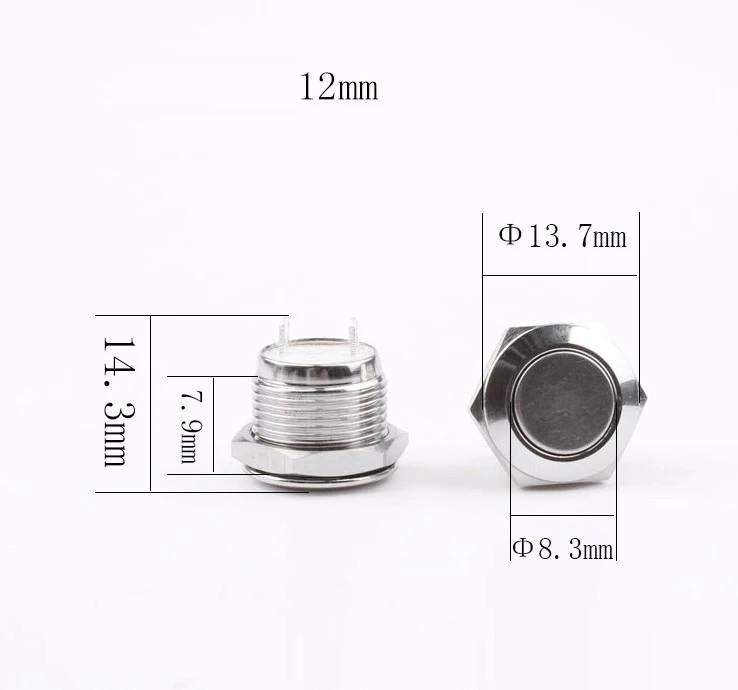 Short Body Flat Head Anti Vandal Switch 19mm 16mm 12mm 1No push button switch 1No