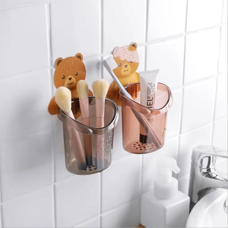 Bathroom rack shelf wall hanging cute bear storage tube toothpaste toothbrush rack
