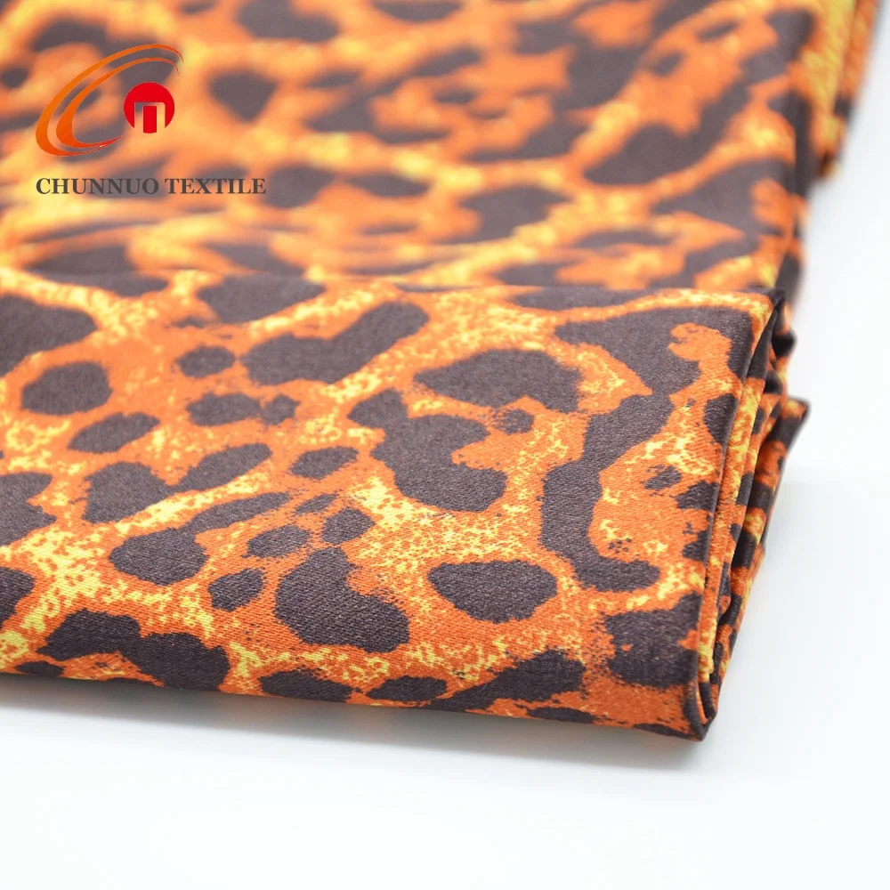 Chunnuo Textile Brown Leopard Printed 100% Polyester Satin Fabric