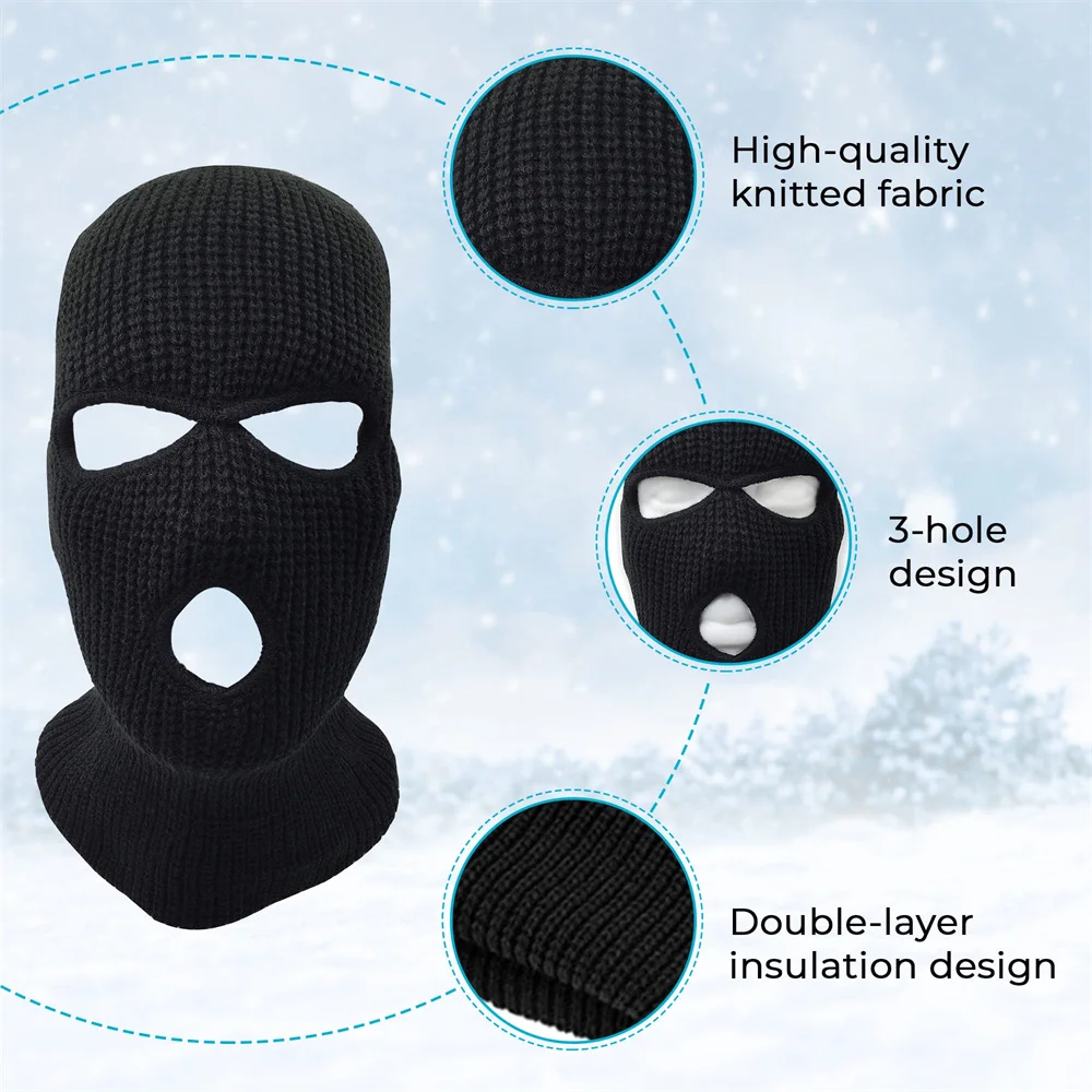 Wholesale Knitted Full Face Mask 3 Hole Custom Designer Ski Mask with Embroidery Logo Wool Skimask Balaclava