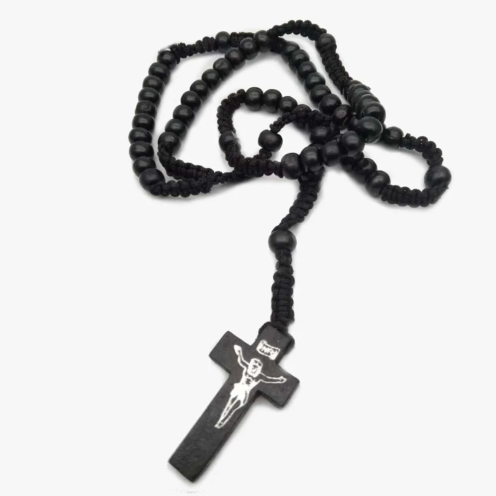 2023 XIMAI Wholesales Religious Catholic Wood Beads Handmade Jesus Cross Pendant Charm Rosary Necklace