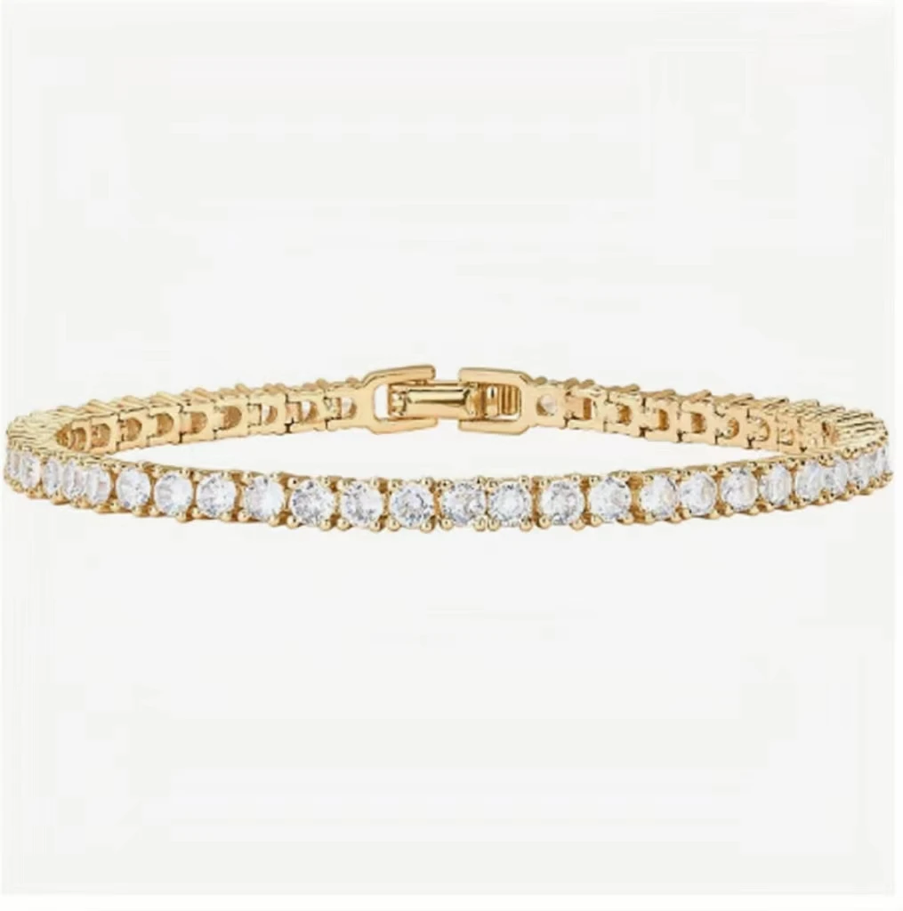 14K gold-plated 3mm cubic zirconia classic tennis bracelet | Gold bracelet for women | Size 6.5-7.5 inches