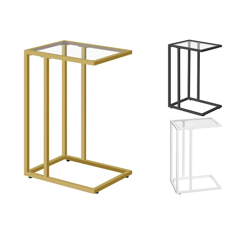 Wholesale Modern Metal and Glass Side Tables, HOOBRO Brand Glass Top End Table with Metal Frame, Luxury Glass Accent Lamp Table