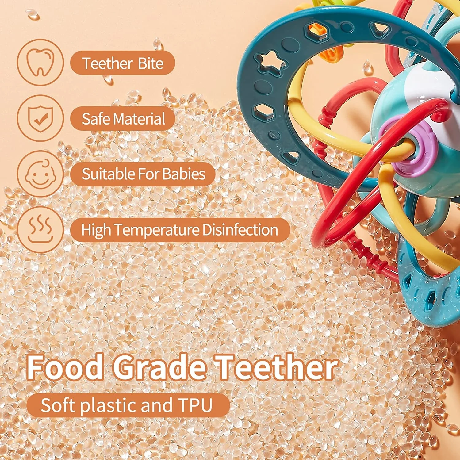 Silicone Sensory Teether Toy for Kids Grasping Ball Baby Chew Toys Rattle Activity Teether Ball Easy to Hold for Infants