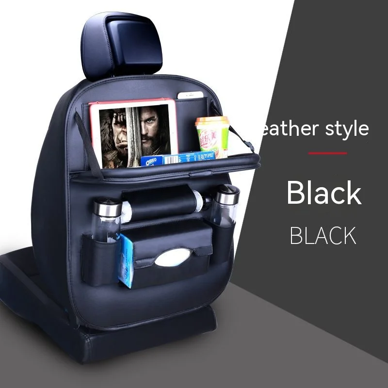 High Quality  Universal Foldable Pu Leather Car Back Seat Organizer With Tray Direct Selling Car Back Seat Storage Bag