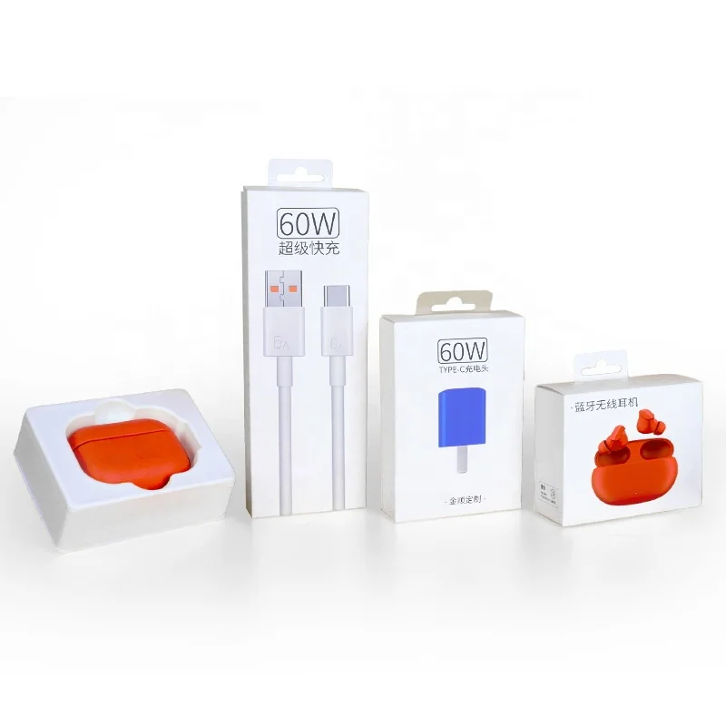 Картонная бумажная упаковочная коробка для наушников типа C Micro USB кабель передачи данных Зарядные кабели мобильных телефонов с отверстием подвешивания