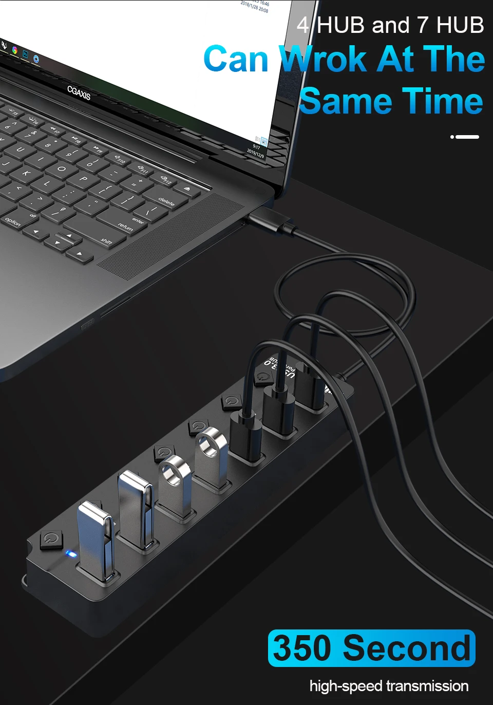 USB Hub 3.0 High Speed 4 / 7 Port USB 3.0 Hub Splitter with On/Off Switch