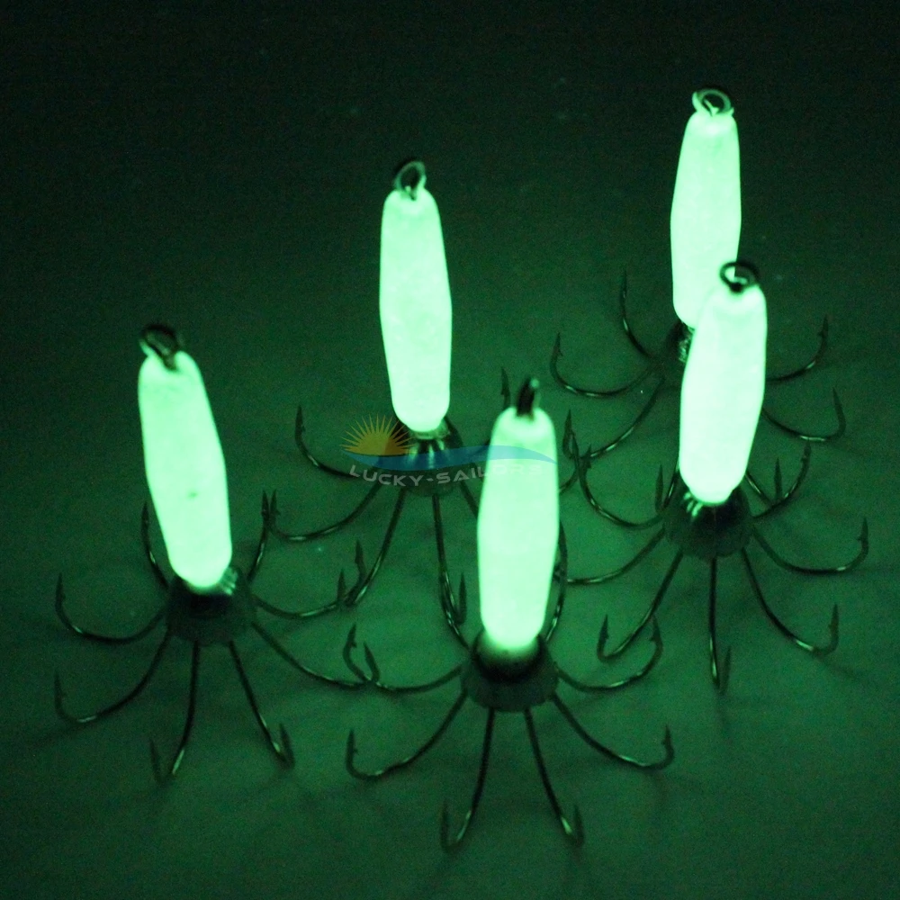 Glow in Dark Luminous Bulb Jigs Trolling Octopus Fishing Lures Hard Body Bait Hoochies Assorted Squids