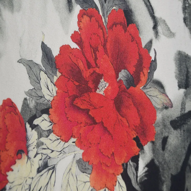 Customized Red Floral Digital Print 16mm Satin Silk Material Fabric 100% Silk