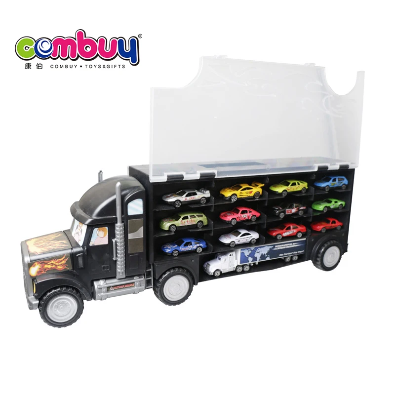 Large diecast model car set transport railer carrier container truck toy
