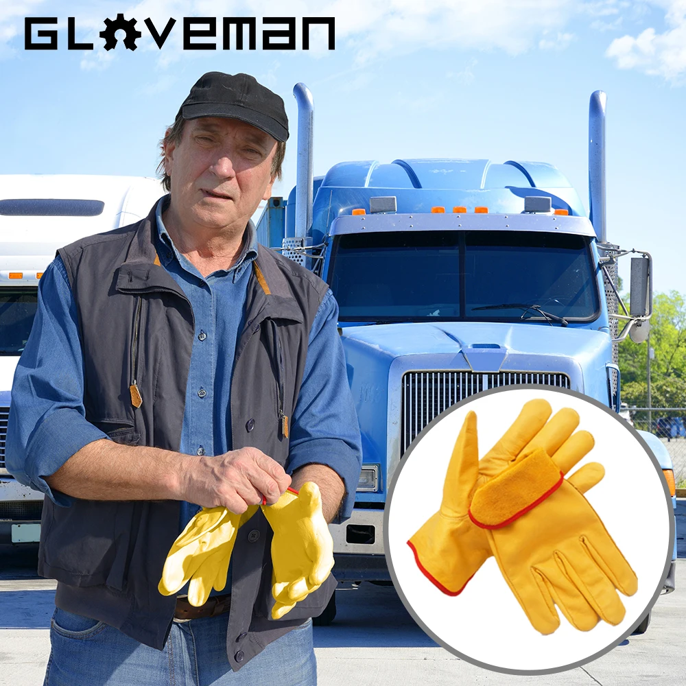GLOVEMAN yellow men gardening construction working cowhide Cow Grain safety labor Leather Driver Glove