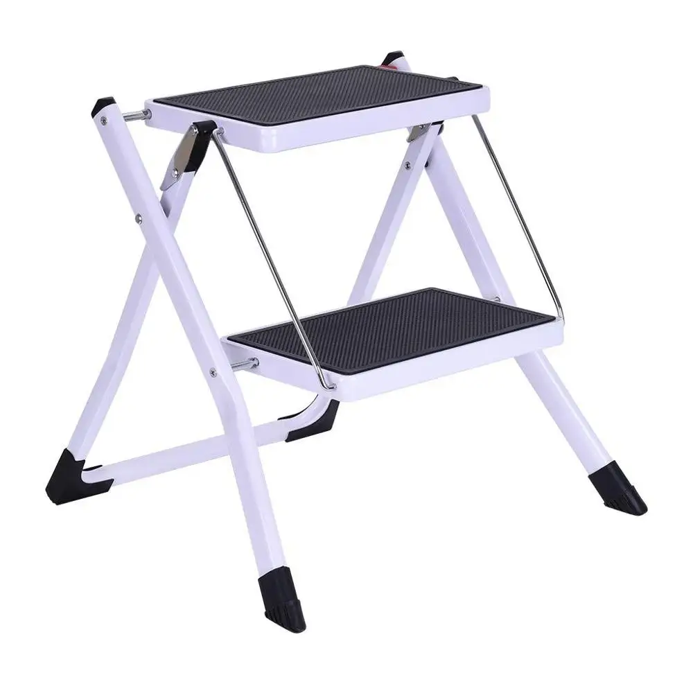 2 Step Ladder Folding Step Stool Steel Ladder Sturdy and Wide Pedal Mini-Stool