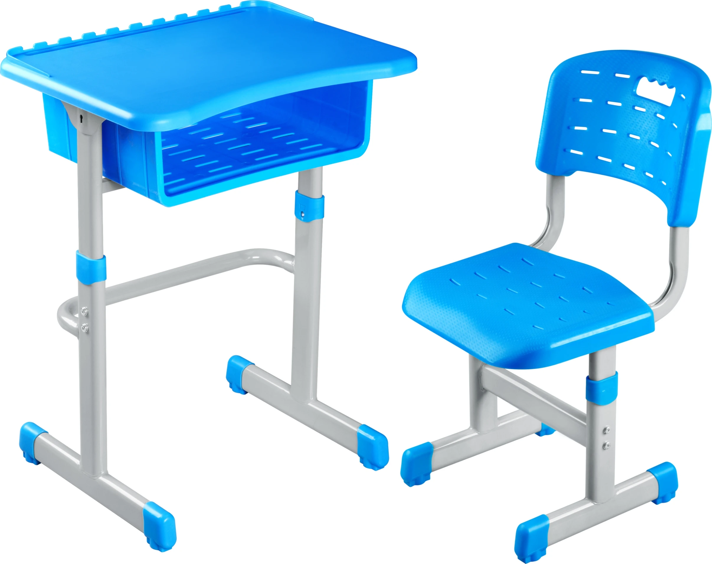 
OEM Custom Single Double Studying Table Student Desk With Chair For Primary High School And College Classroom Storage Blue 