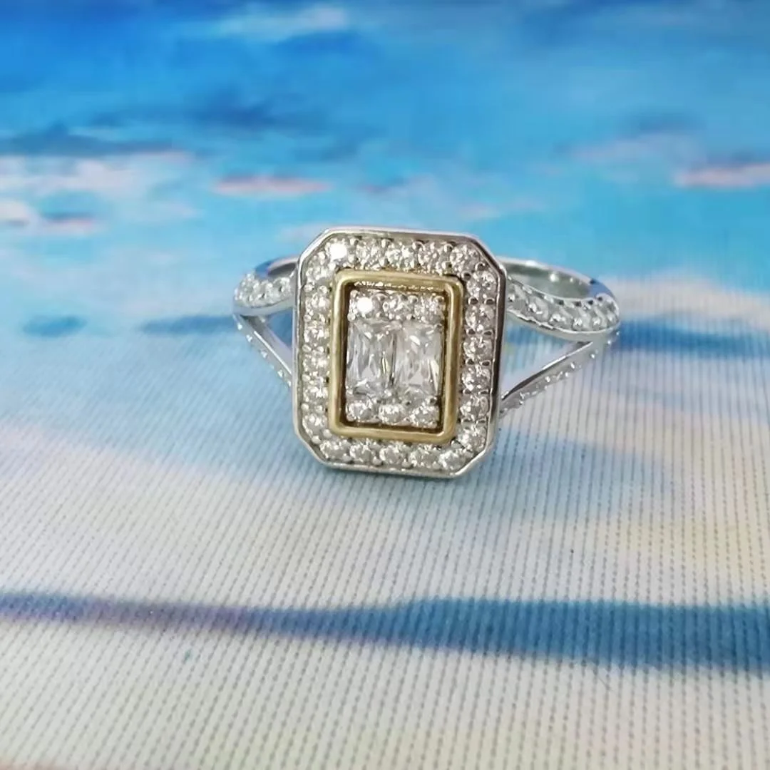Jewellery South Africa Rectangular Shaped Ring Silver 925 9K Gold Frame Split Shank