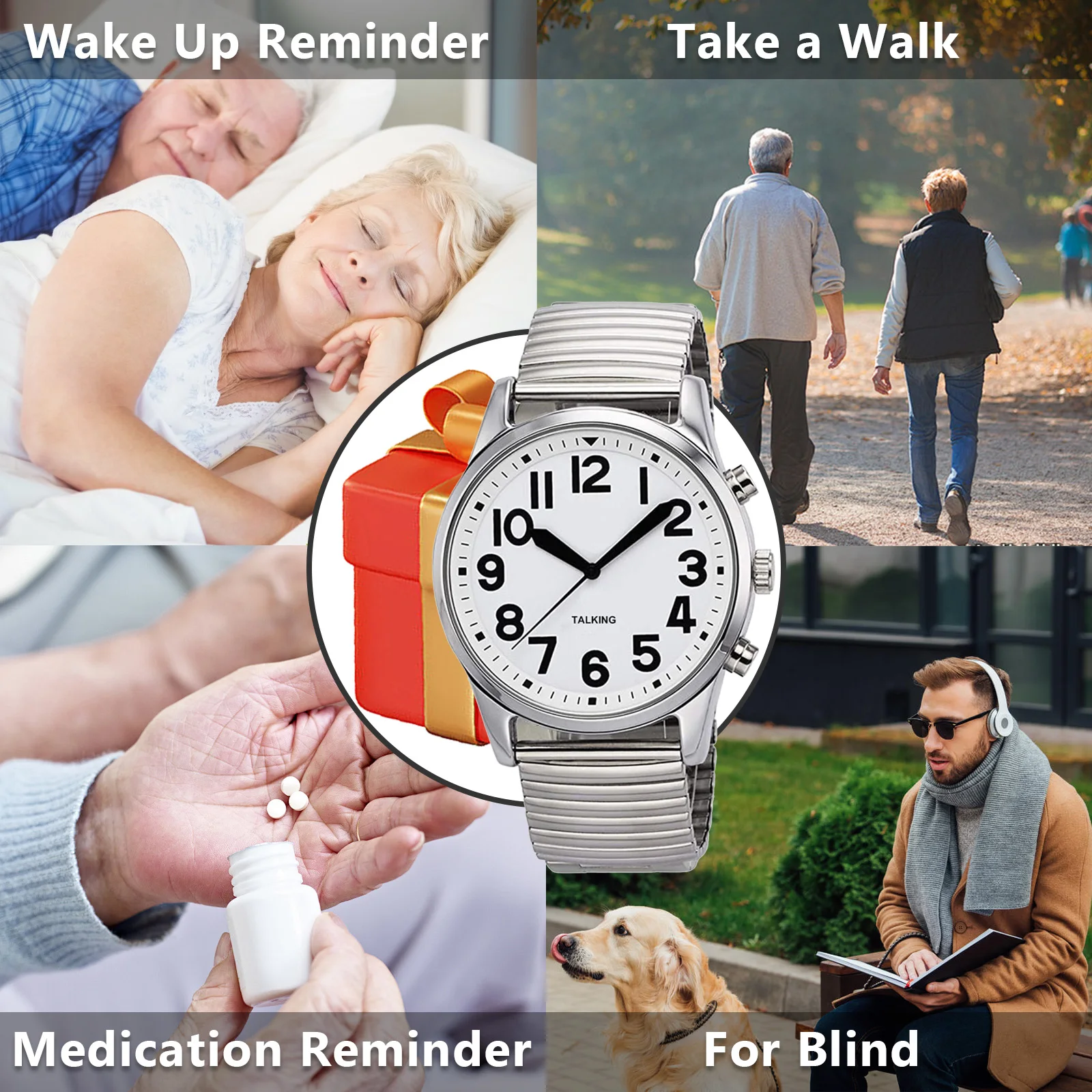 English Talking Watch Speaks The Time for Elderly, Impaired Sight or Blind Old and Blind People Multi-Language Speaking Watches