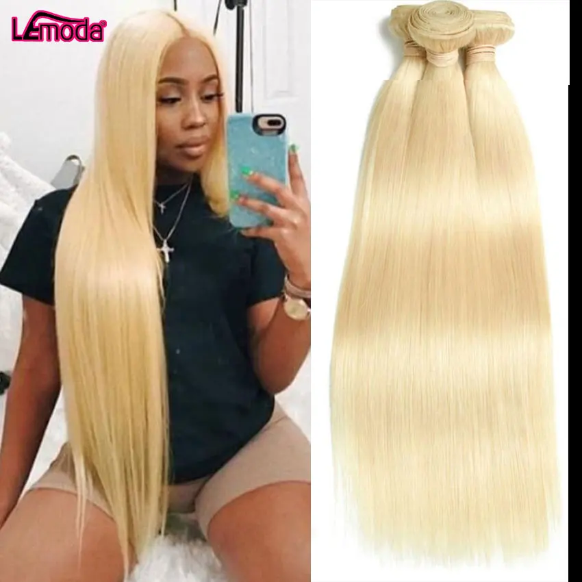 Ready To Ship Unprocessed 28 30 Inch Brazilian Weave Extension Lemoda Raw Remy Blonde 613 Hair 613 Straight Human Hair Bundles