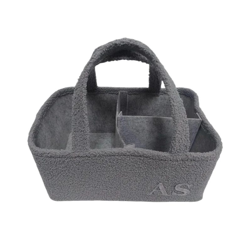 Felt Baby Diaper Caddy Organizer Nursery Storage Basket Baby Caddy Organizer with Handle Grey Teddy Sherpa
