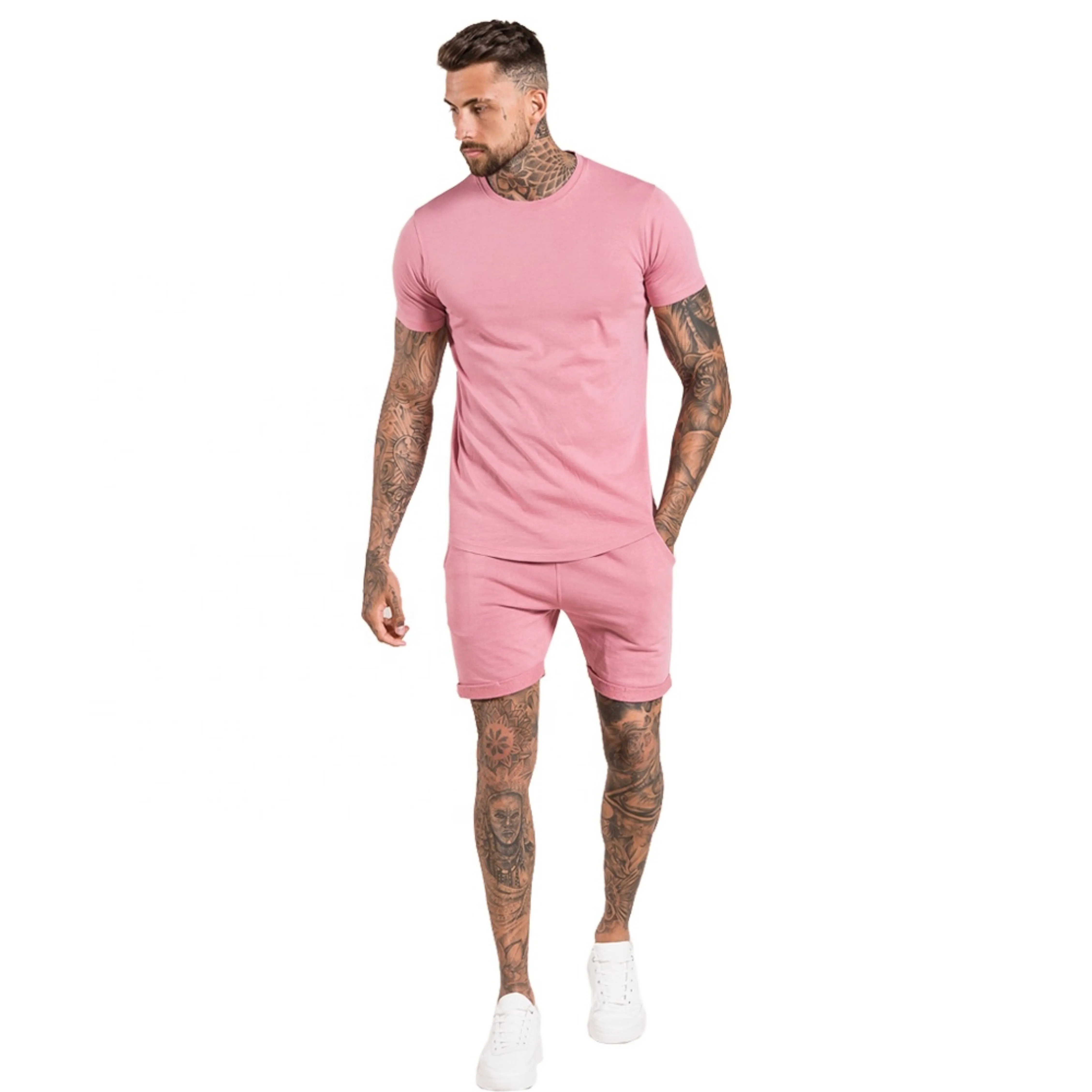 2022 Custom men summer 2 piece short tshirt set unisex blank t-shirt shorts sets cotton oversized