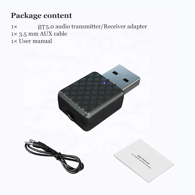 2 in 1 Wireless BT 5.0 Stereo Audio Receiver Transmitter 3.5mm AUX Adapter for TV PC Car Headset Music Speaker