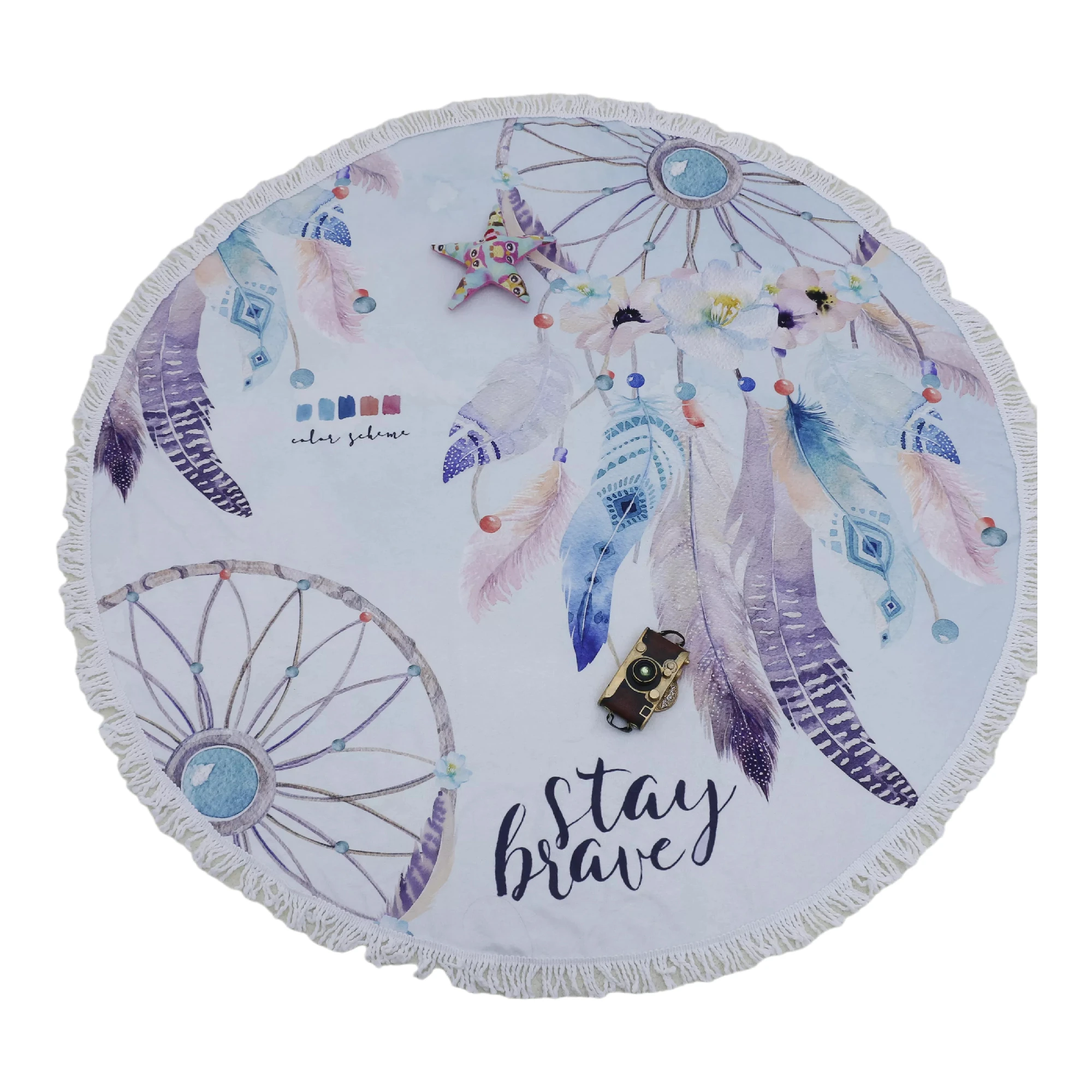 
15% Off Discount Purple Feather Dreamcatcher Adult Man Woman Microfiber Polyester High End Beach Towels 